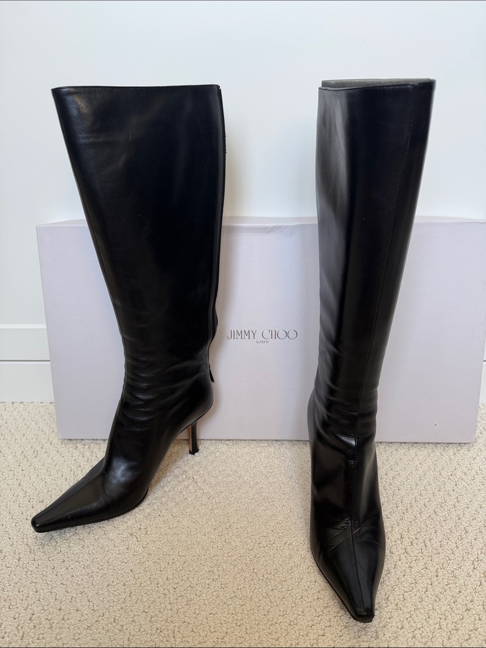 Jimmy Choo Black Leather Over-the-Knee Pointed-Toe Boots - Picture 2 of 3